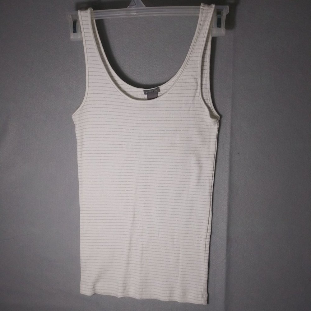 Ann Taylor Women's Size L Tank Top White Gray Stripe